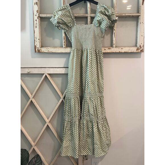 Caara size medium green & white checked midi dress - Picture 2 of 5